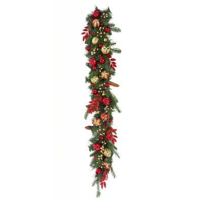 1Pc Décorations de Noël, guirlande de Noël pour porte d'entrée Guirlande de Noël artificielle avec boules de Noël pomme de pin baies pour cadre de porte intérieur extérieur fête de Noël décorations de Noël