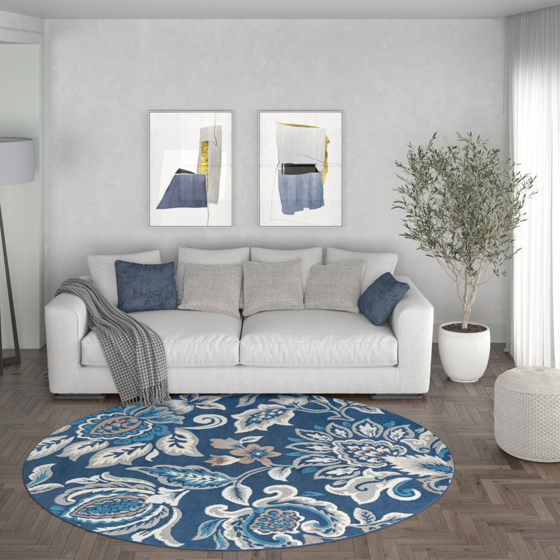 Tapis bleu foncé Adelbert, Rond 7 pi 10 po