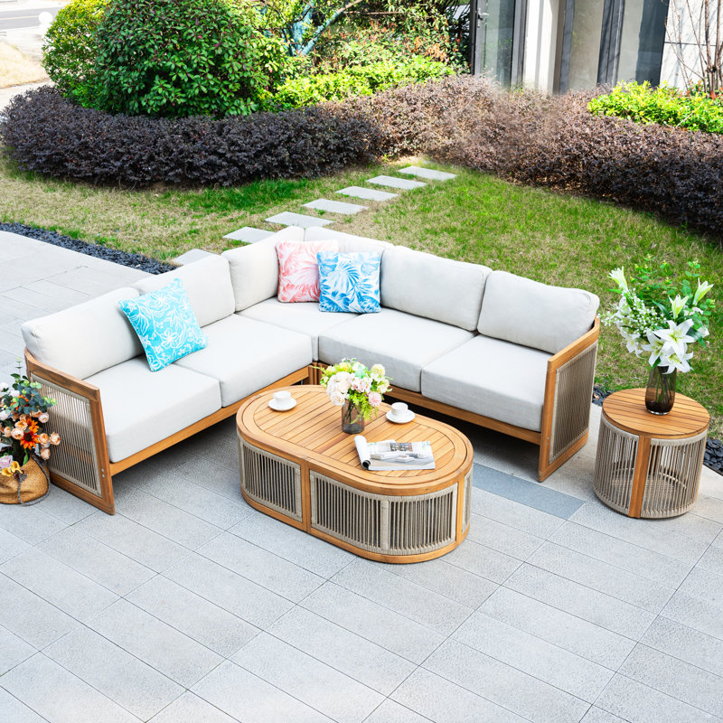 Solid Wood 5 - Person Patio Conversation Set with Cushions