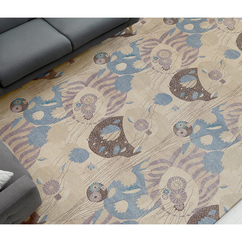 Tapis ivoire et ivoire noué à la main de haute qualité