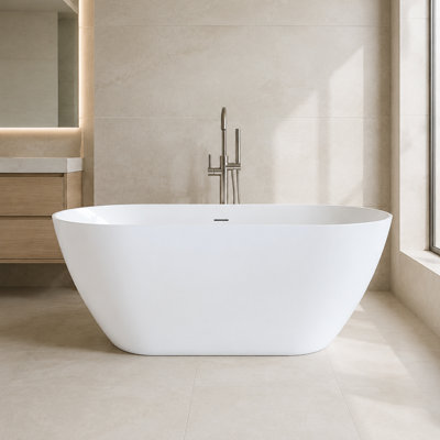 Baignoire de trempage autoportante en acrylique blanc brillant 55 po avec drain blanc mat