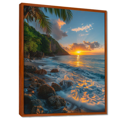 Photo panoramique de la plage rocheuse au lever du soleil III - Décoration murale plage