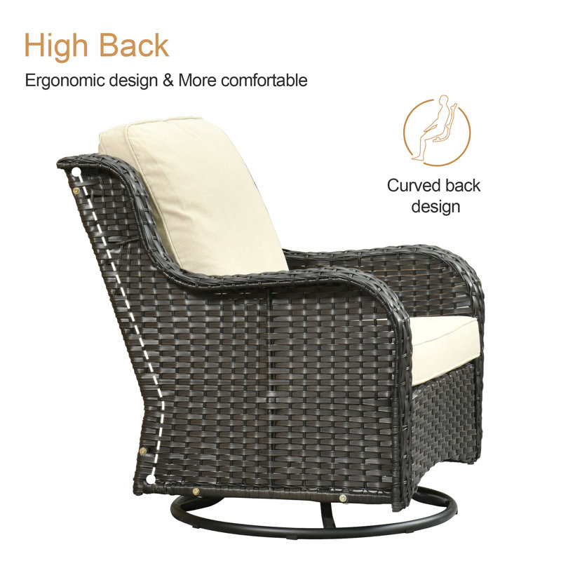 Chaises longues berçantes pivotantes en osier avec coussins, Beige, Brun