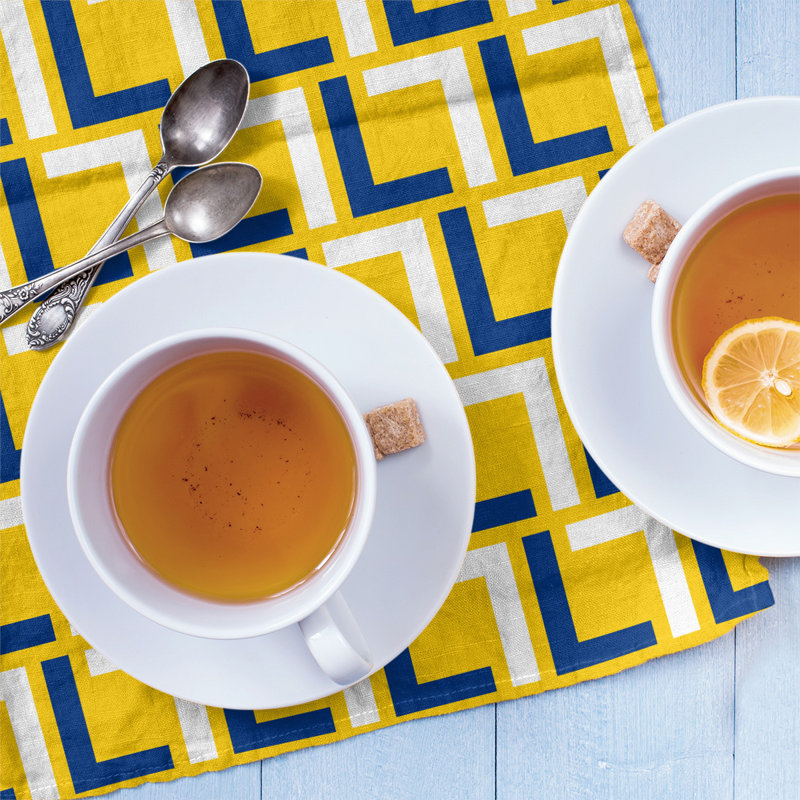 Tea Towel Kitchen Towel, Royal Blue/White/Gold, Polyester