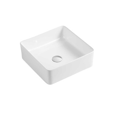 White Stone Hollow 370mm L x 370mm W White Ceramic Square Sink