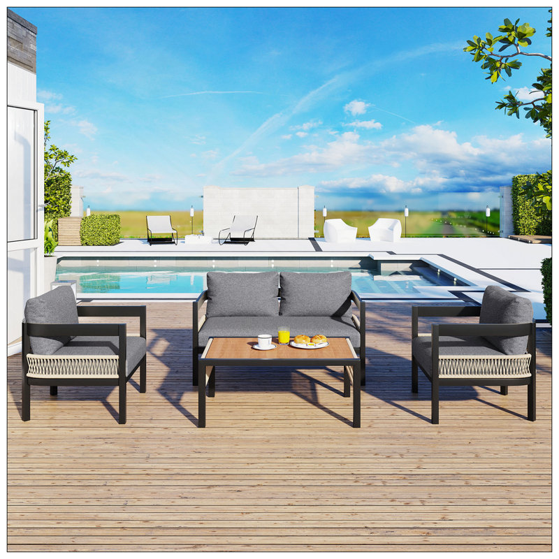 Ensemble de canapé d'extérieur en fer multi-personnes avec une table, décoration en rotin, imperméable, antirouille, adapté au jardin, à la pelouse