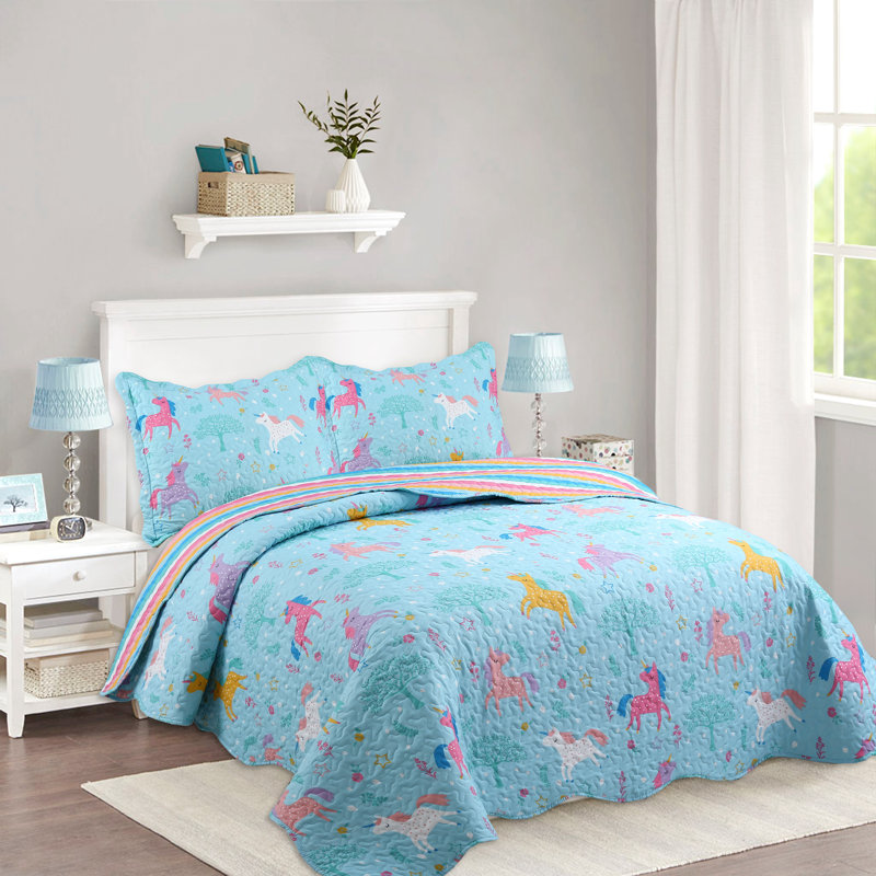 Full Sky Blue Unicorn Reversible Kids Quilt Set