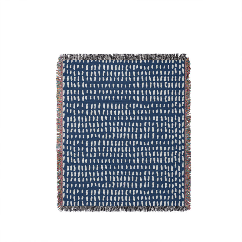 Jeté en coton à imprimé abstrait Kola, Bleu, 60 po x 80 po