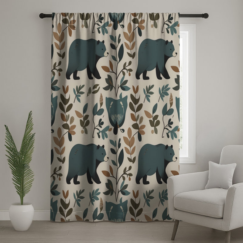 Rideaux à motif de feuilles d'ours, voilages et voilages à motif d'ours - 1 panneau, Blocage, 50 po x 80 po - 1 panneau