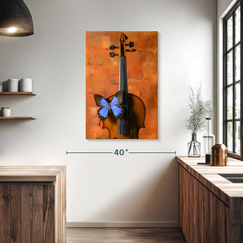 Violon papillon bleu, H 39 po x l 26 po