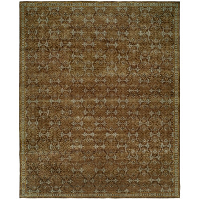 Silsden Wool Geometric Area Rug in Brown/Bark