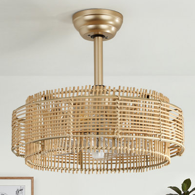19.69'' Boho Rattan Caged Ceiling Fan With Light Kit And Remote Control
