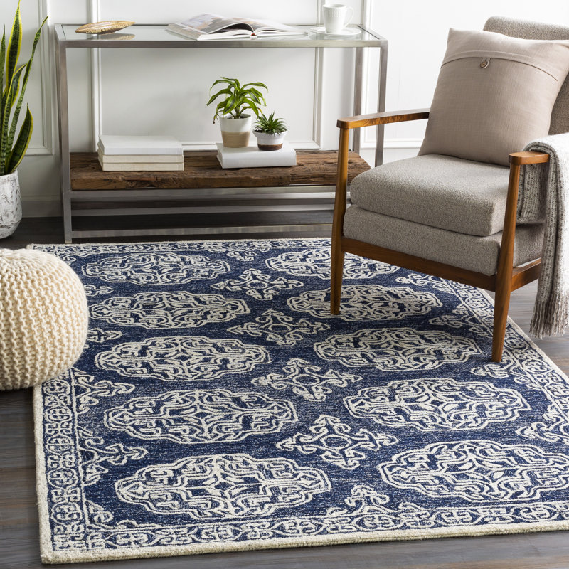 Bergmann Handmade Tufted Wool Gray/Beige/Navy Rug, Rectangle 8' x 10'