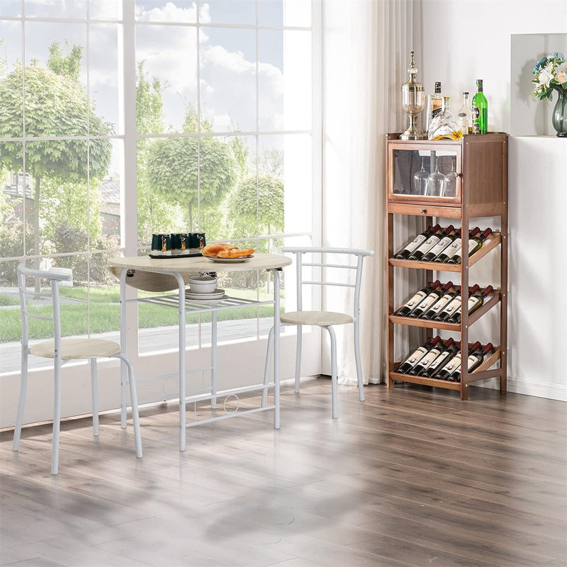 Dellview Drop Leaf Dining Table For Small Space,Small Kitchen Table Set For 2,Round Folding Table With 2 Chairs For Home,Kitchen,Apartment
