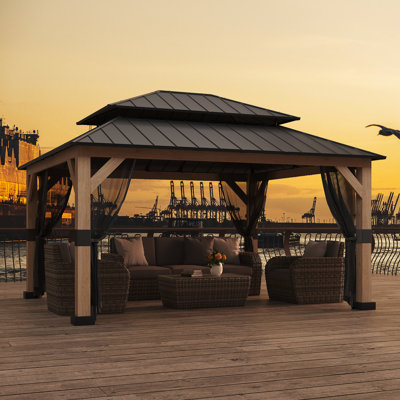 Pavillon de jardin en bois de cèdre 11 pi x 13 pi avec toit rigide et filet moustiquaire - Pavillon de jardin parfait pour votre jardin extérieur, votre cour, votre terrasse ou votre pelouse.
