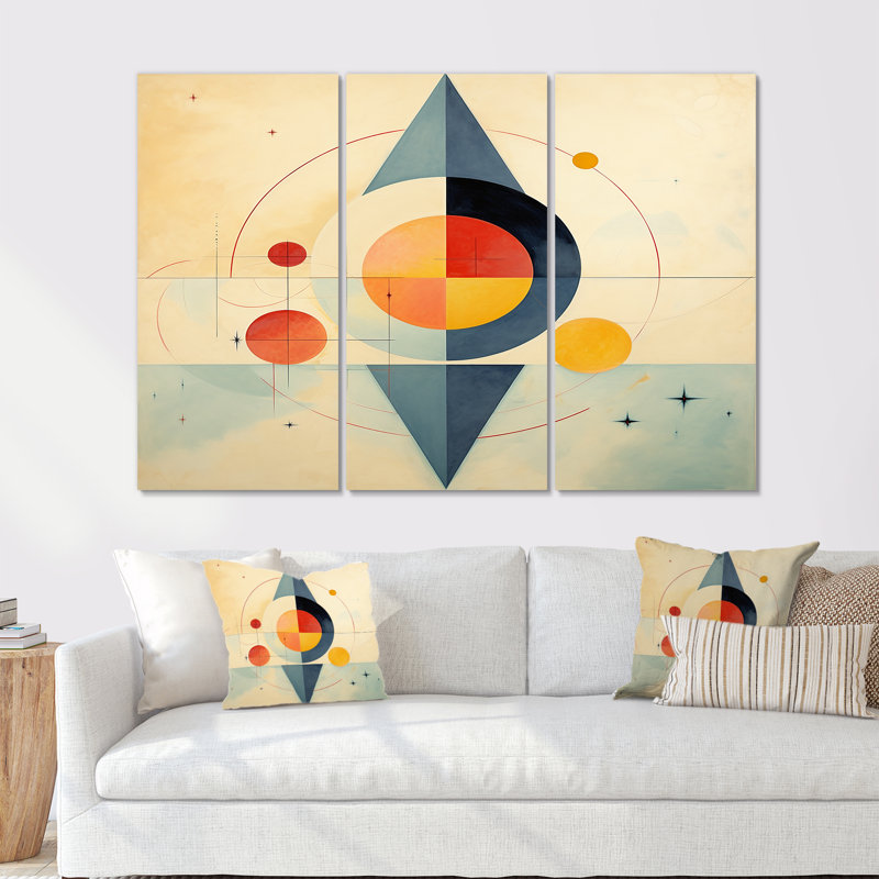 Brittani - ensemble d'art mural géométrique, Toile tendue, H 40 po x l 60 po x P 1 po