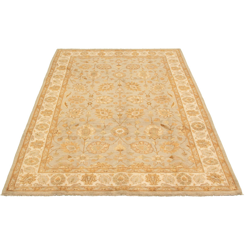 Tapis en laine jaune/ivoire 7 pi x 10 pi 5 po à la main one-of-kind-noué la 2010 chobi Northstate