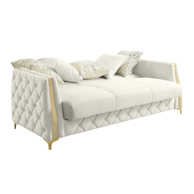 Keivin 88'' Upholstered Sleeper Sofa, Off White