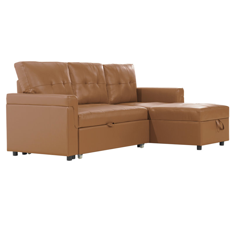 Fane Reversible L-Shaped Sectional Leather Sleeper Sofa Bed with Storage Chaise – Pull Out Couch for Living Room, Elegant Convertible Sofa Offering Comfort, Durability, and Extra Space