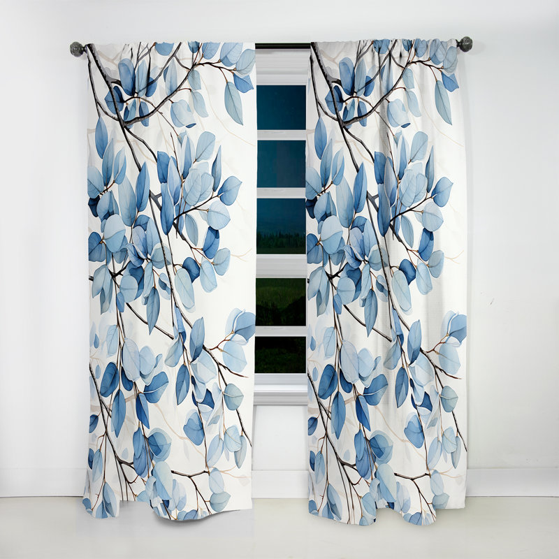 Rideau occultant à motif floral bleu et gris - 1 panneau, L 52 po x L 120 po