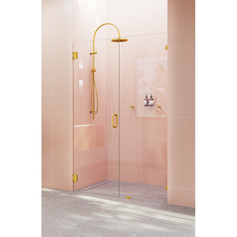 Illume 47.5 in. x 78 in. Fully Frameless Wall Hinge Shower Door, Satin Brass