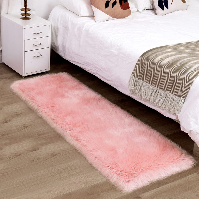 Tapis rose à poils longs Haja, Tapis de couloir 2 pi x 6 pi
