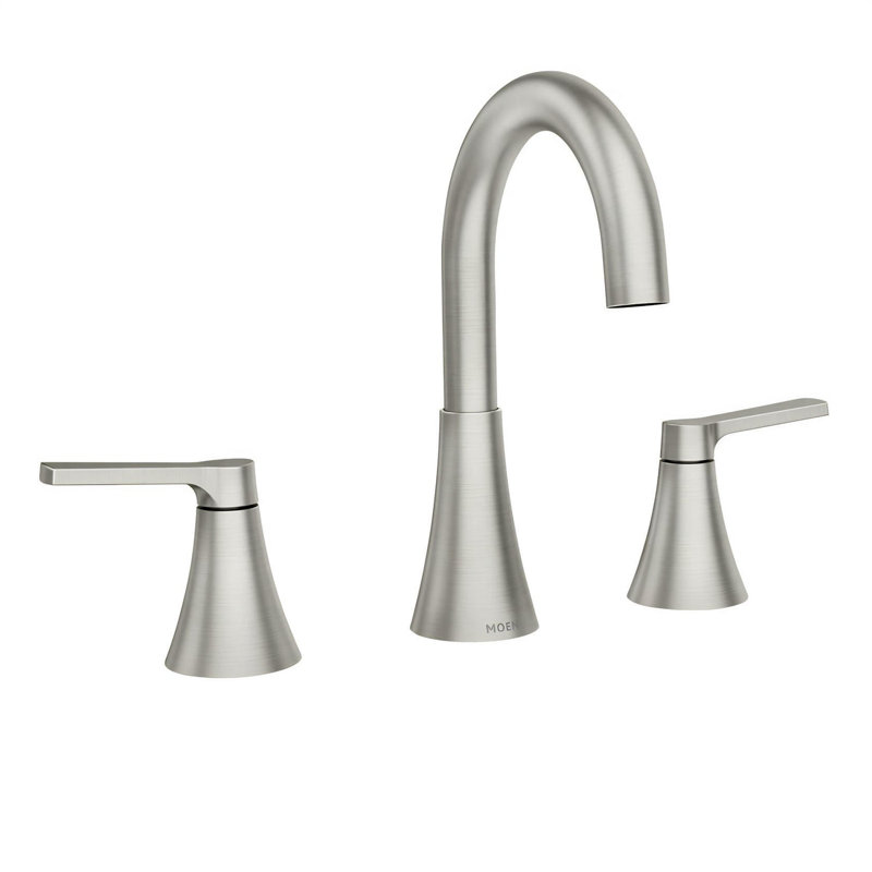 Robinet pour salle de bain à deux poignées MOEN Mikah en nickel brossé résistant aux taches (valve incluse)