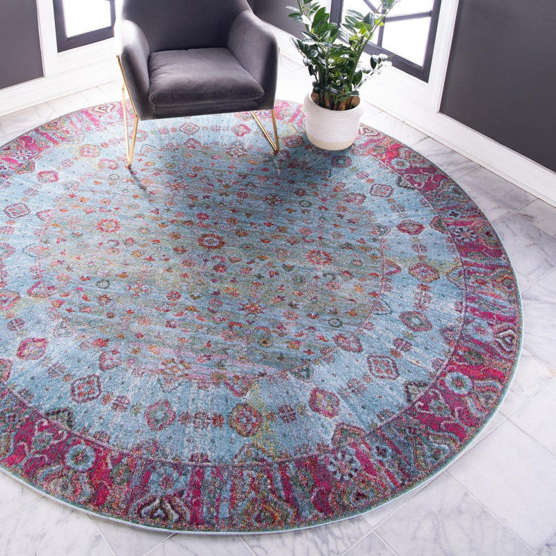Tapis oriental rose / bleu sarcelle Folmar, Rond 8 pi