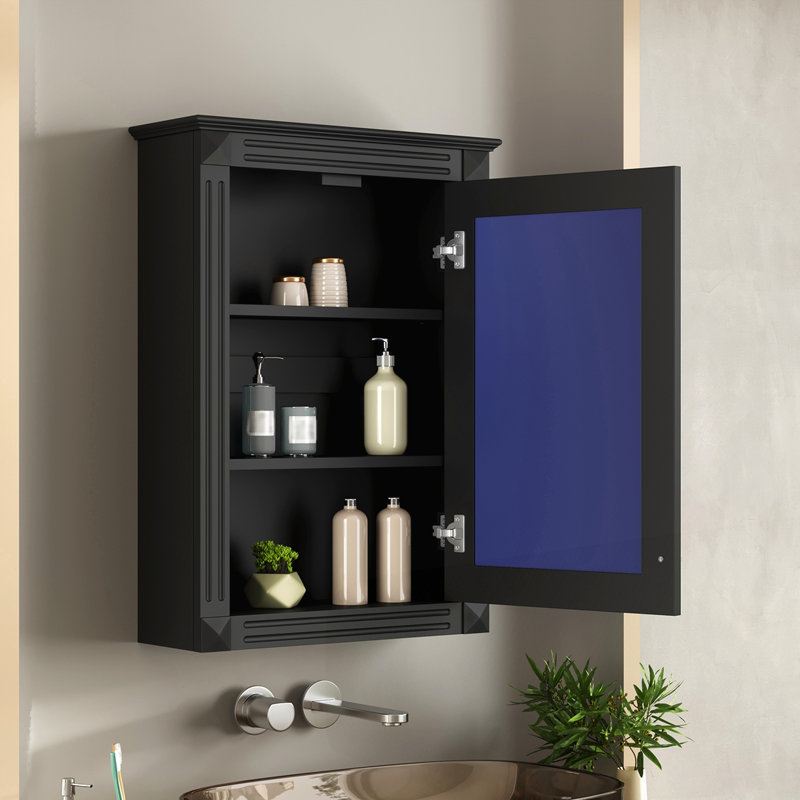 Armoire de rangement de salle de bain murale 20 "avec miroir, Noir
