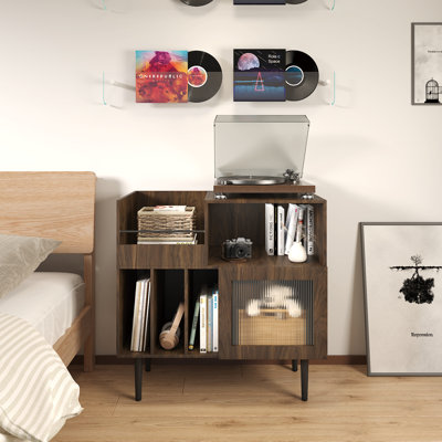Meuble de rangement en vinyle avec étagère audio, meuble tourne-disque pour salon, chambre à coucher, bureau, petits espaces