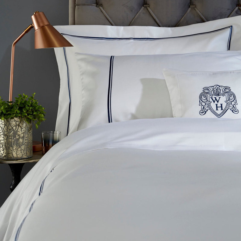 Sateen Standard Pillowcase, White/Navy