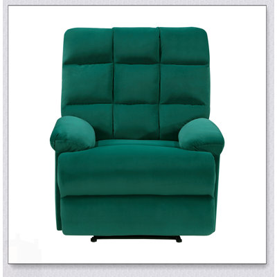Reclining Chair With Green Velvet Upholstery, Square Tufted Back, And Pillowtop Arms For Ultimate Comfort And Style