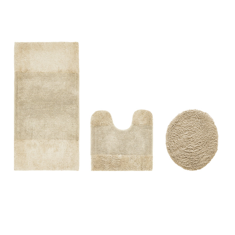Merkle Premium 100% Cotton 2155 GSM 3-Piece Bath Rug Set, OEKO-TEX® Certified, Non-Slip Spray Latex Backing, Plush Tufted, Super Absorbent, Machine Washable Bathroom Rugs for Bathroom, Shower & Tub, Sand