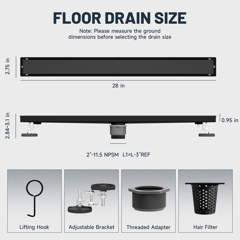 28" 304 Stainless Steel Linear Drain For Fast Drainage, Floor Drain For Bathroom, Brushed Gold