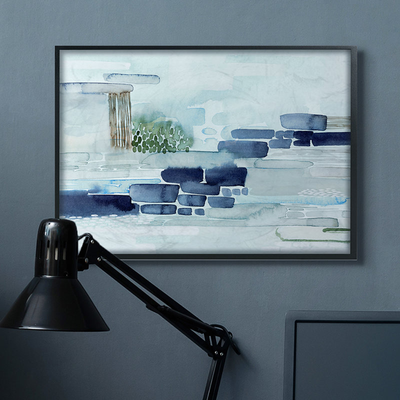 Blocs modernes de paysage côtier abstrait moderne, Encadré gris, H 24 po x l 30 po