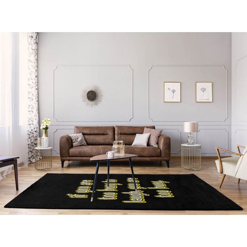 Tapis en chenille de polyester de style tableau noir «Make Time For Laughter», Rectangle 8 pi x 10 pi
