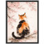 Cat Under Cherry Blossom Framed Wall Art Prints - Soft Floral Animal Scene for Bedroom Living Room-125211973-125211977