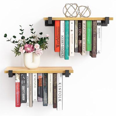 Invisible 16.5'' Solid Pine Floating Bookshelf Set (2-piece)