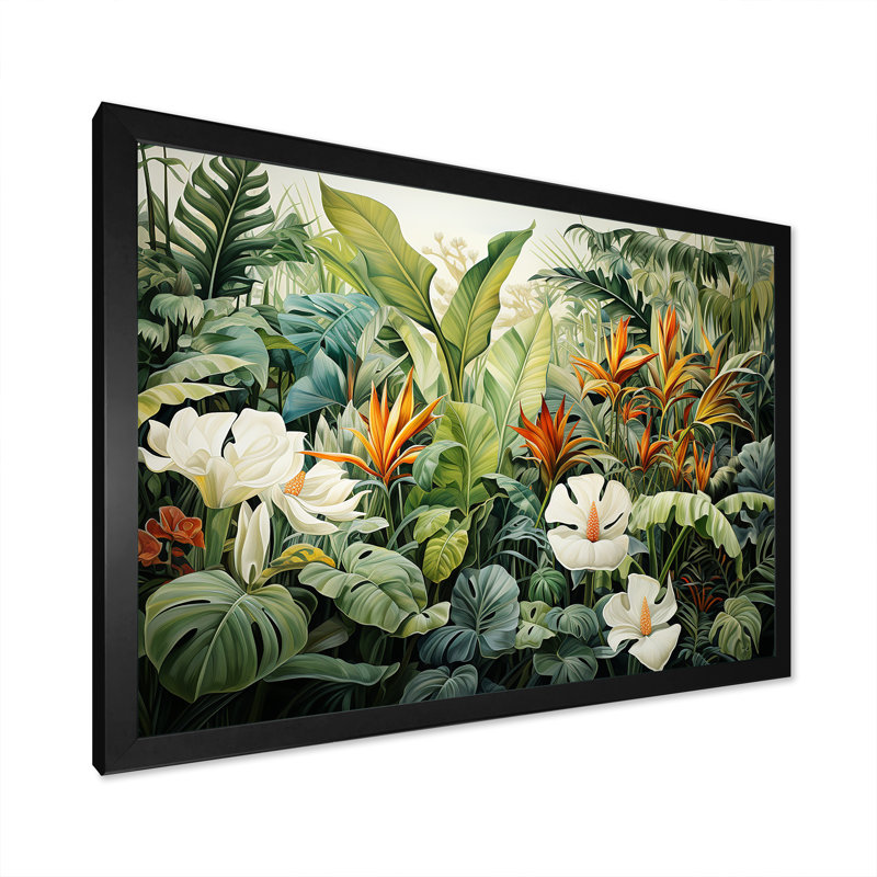 Décoration murale blanche botanique contemporaine Jungle Wonders - Plantes, Cadre simple noir, H 30 po x l 40 po x P 1,5 po