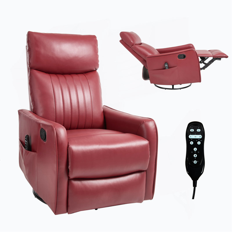 Faux Leather Heat Massage Manual Recliner Chair With Rocker And Swivel For Living Room, Red