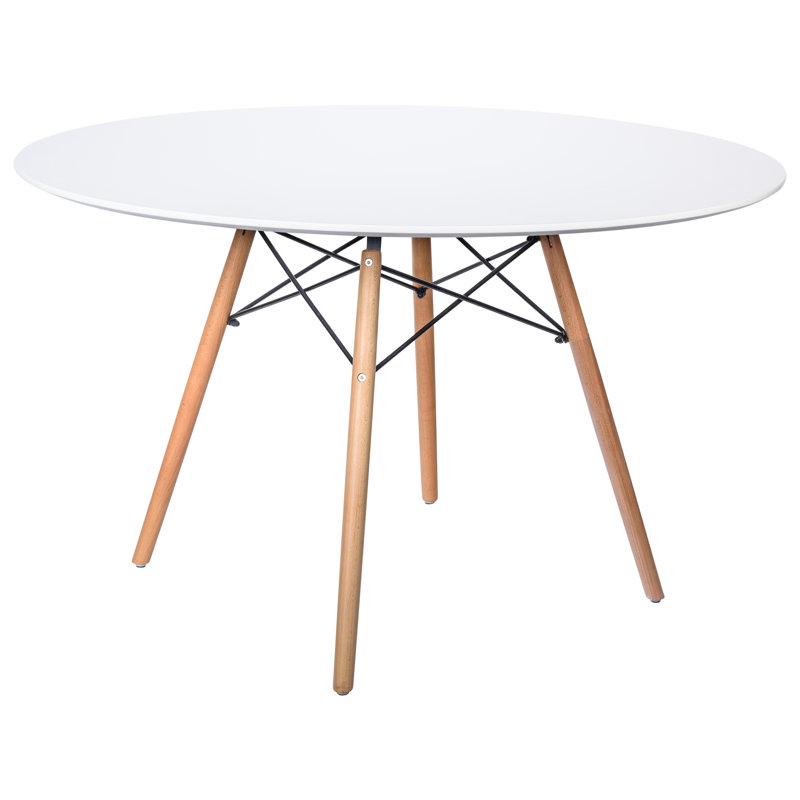 47" Round Dining Table with MDF Top and Beech Wood Legs Seats 4 Person, White, 29”H x 48”D x 48”W