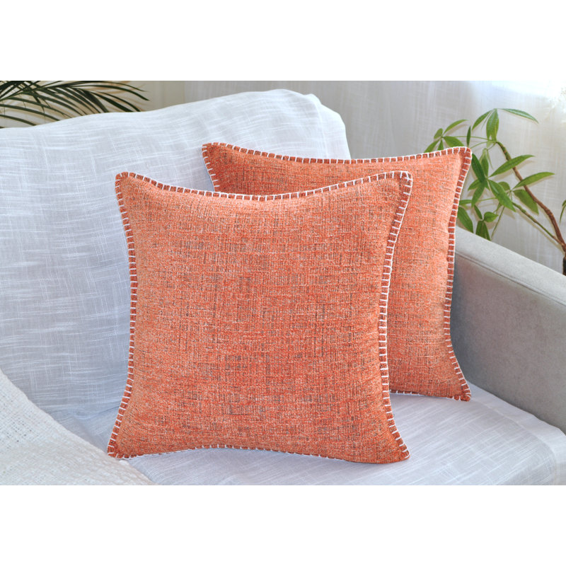 18x18 Orange Chenille Square Throw Pillow Covers Set with Piped Edges