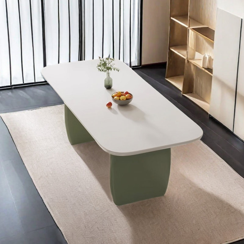 Table de salle à manger blanche rectangulaire en bois massif et en pierre frittée, H 29,53 po x L 55,12 po x l 31,50 po