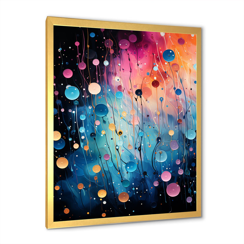 Rose et bleu néon Pop Art II - art mural Pop Art, Cadre doré simple, H 40 po x l 30 po x P 1,5 po