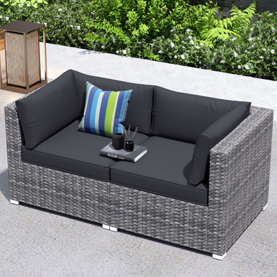 2-Person Outdoor Sectional With Cushions,All-Weather Wicker Patio Loveseat by Ebern Designs