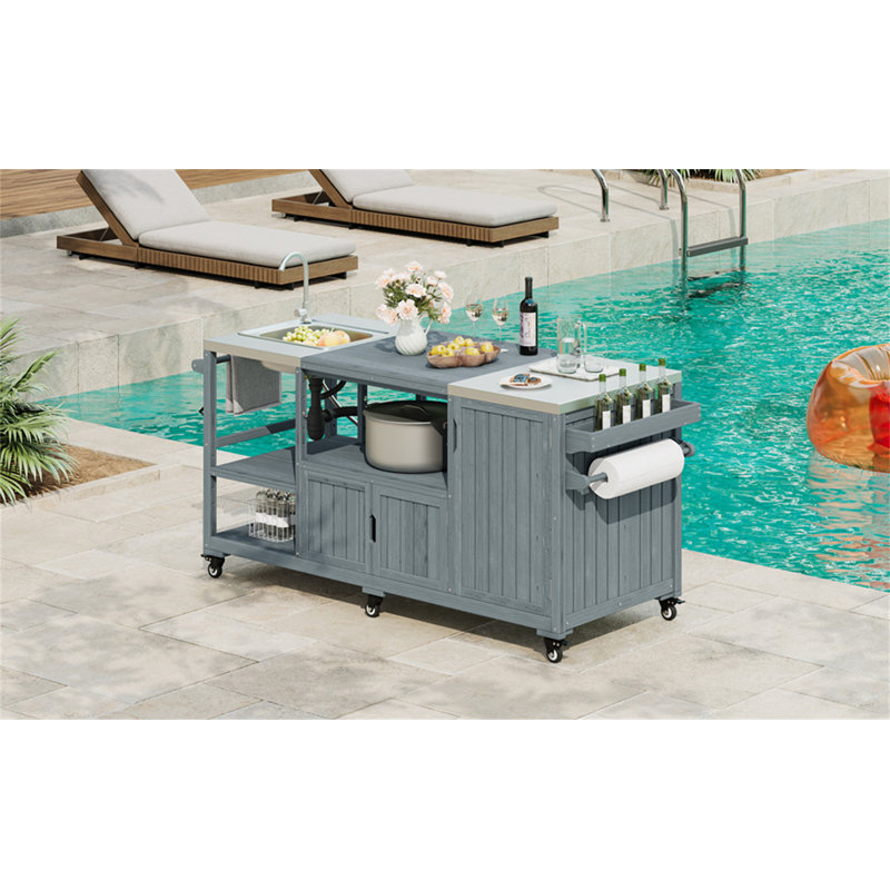 Îlot de cuisine avec évier 75,4 ", Bleu