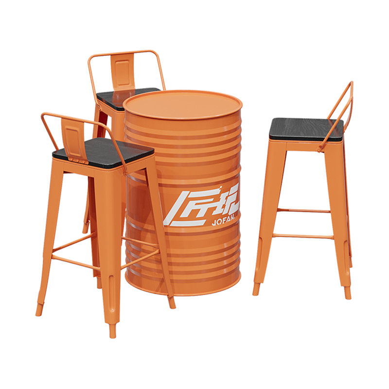 Karyss 3 - Person Iron Top Pedestal Base Dining Set, Orange/Black
