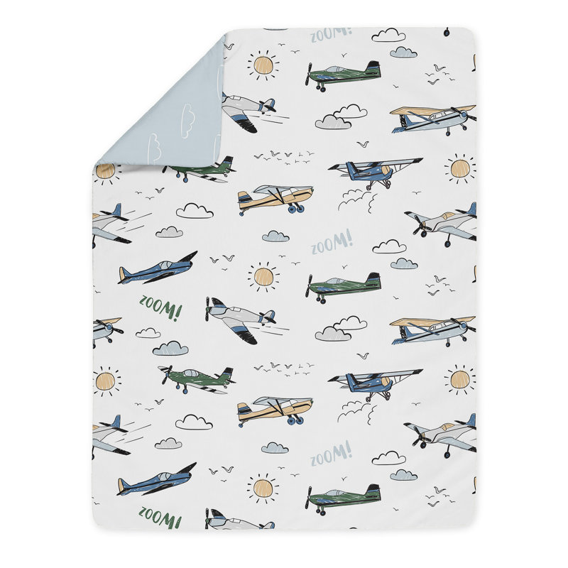 Blue and Green Airplane Microfiber Toddler Bedding Set