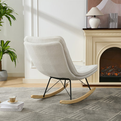 Chaise berçante Lazy, chaise longue confortable avec dossier large et base en bois, chaise berçante sans accoudoirs rembourrée pour le salon, le balcon, la chambre à coucher et le porche du patio.