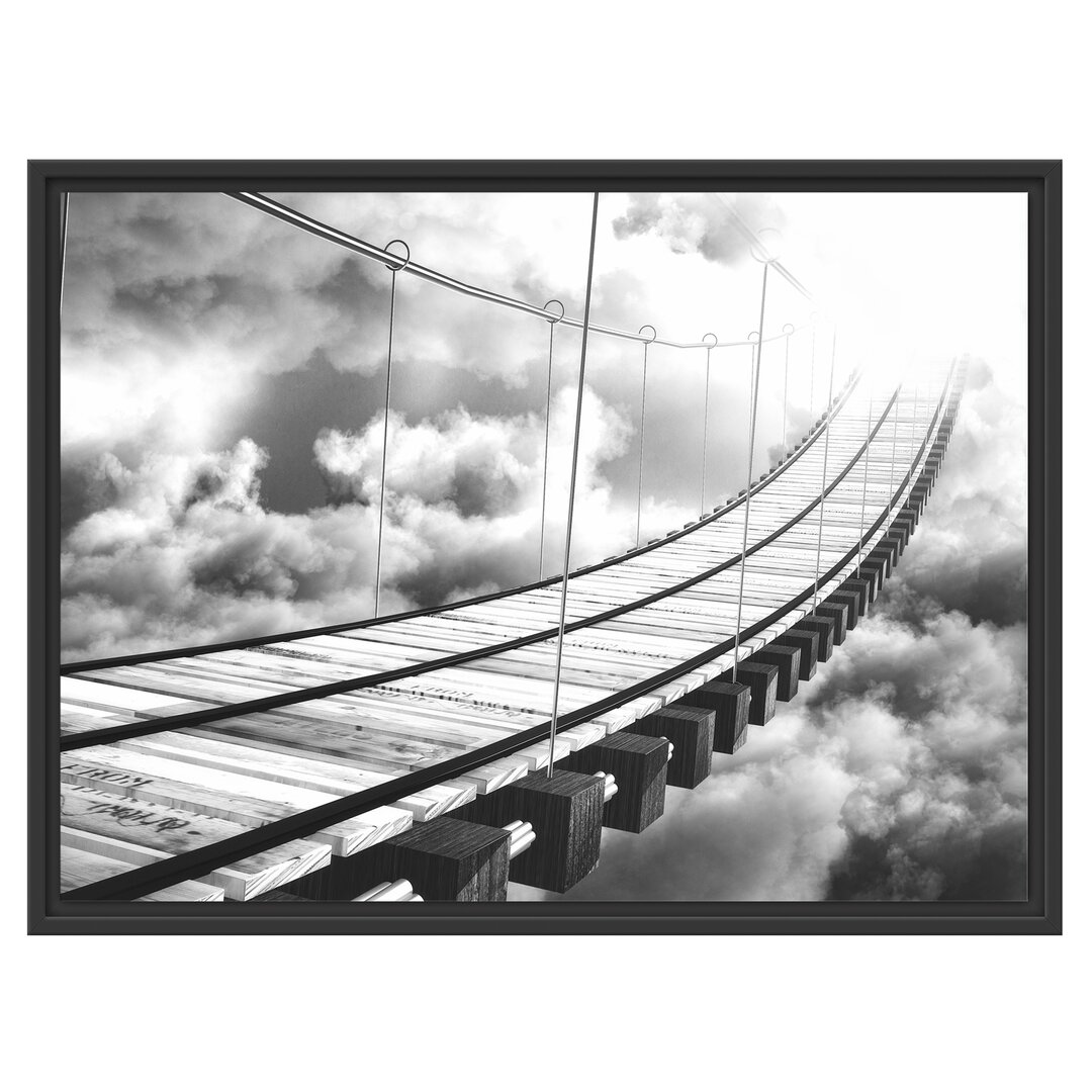 Gerahmtes Wandbild Hölzerne Brücke in den Wolken